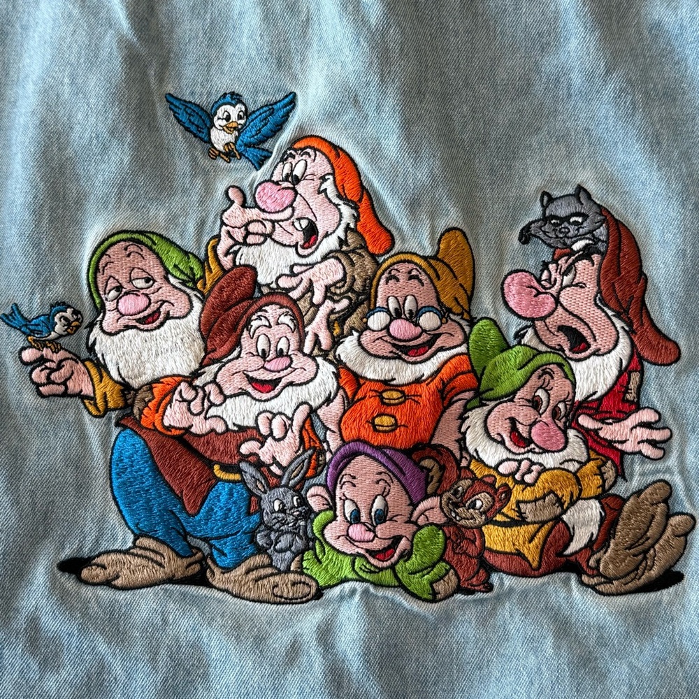 Disney Light Blue Shirt with Multicolor Seven Dwarfs Embroidery